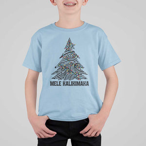 Christmas In Hawaii T Shirt For Kid Mele Kalikimaka Christmas Tree Kakau Tattoo TS11 Light Blue Print Your Wear