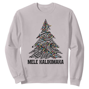 Christmas In Hawaii Sweatshirt Mele Kalikimaka Christmas Tree Kakau Tattoo TS11 Ice Gray Print Your Wear