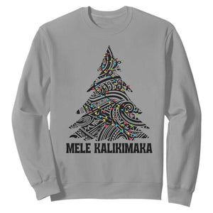 Christmas In Hawaii Sweatshirt Mele Kalikimaka Christmas Tree Kakau Tattoo TS11 Sport Gray Print Your Wear