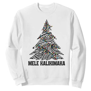 Christmas In Hawaii Sweatshirt Mele Kalikimaka Christmas Tree Kakau Tattoo TS11 White Print Your Wear