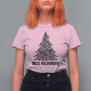 Christmas In Hawaii T Shirt For Women Mele Kalikimaka Christmas Tree Kakau Tattoo TS11 Light Pink Print Your Wear