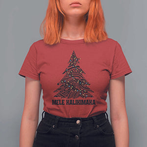 Christmas In Hawaii T Shirt For Women Mele Kalikimaka Christmas Tree Kakau Tattoo TS11 Red Print Your Wear