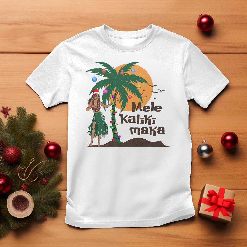 Christmas In Hawaii T Shirt Mele Kalikimaka Retro Hula Girls Santa Hat Xmas TS11 White Print Your Wear