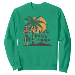 Christmas In Hawaii Sweatshirt Mele Kalikimaka Retro Hula Girls Santa Hat Xmas TS11 Irish Green Print Your Wear