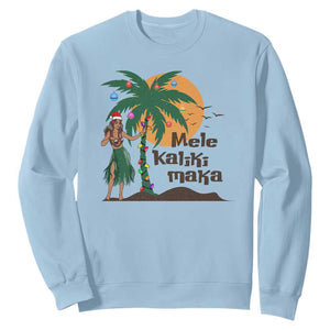 Christmas In Hawaii Sweatshirt Mele Kalikimaka Retro Hula Girls Santa Hat Xmas TS11 Light Blue Print Your Wear