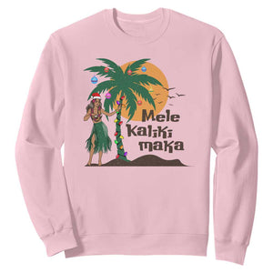 Christmas In Hawaii Sweatshirt Mele Kalikimaka Retro Hula Girls Santa Hat Xmas TS11 Light Pink Print Your Wear