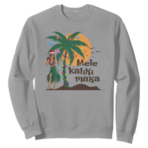 Christmas In Hawaii Sweatshirt Mele Kalikimaka Retro Hula Girls Santa Hat Xmas TS11 Sport Gray Print Your Wear