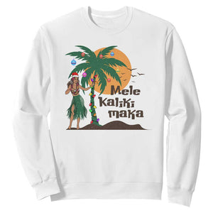 Christmas In Hawaii Sweatshirt Mele Kalikimaka Retro Hula Girls Santa Hat Xmas TS11 White Print Your Wear