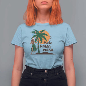 Christmas In Hawaii T Shirt For Women Mele Kalikimaka Retro Hula Girls Santa Hat Xmas TS11 Light Blue Print Your Wear