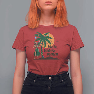 Christmas In Hawaii T Shirt For Women Mele Kalikimaka Retro Hula Girls Santa Hat Xmas TS11 Red Print Your Wear