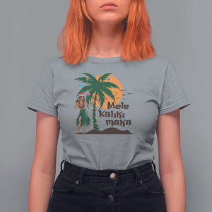 Christmas In Hawaii T Shirt For Women Mele Kalikimaka Retro Hula Girls Santa Hat Xmas TS11 Sport Gray Print Your Wear