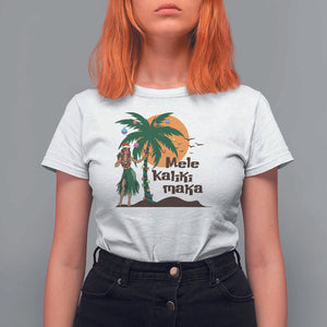 Christmas In Hawaii T Shirt For Women Mele Kalikimaka Retro Hula Girls Santa Hat Xmas TS11 White Print Your Wear