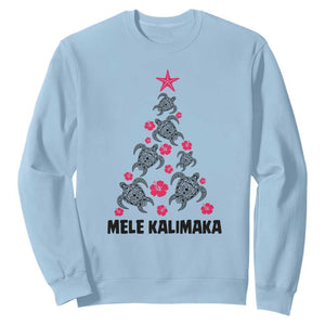 Christmas In Hawaii Sweatshirt Mele Kalikimaka Kakau Tattoo Turtle Christmas Tree TS11 Light Blue Print Your Wear