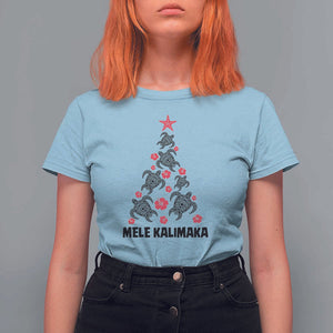 Christmas In Hawaii T Shirt For Women Mele Kalikimaka Kakau Tattoo Turtle Christmas Tree TS11 Light Blue Print Your Wear