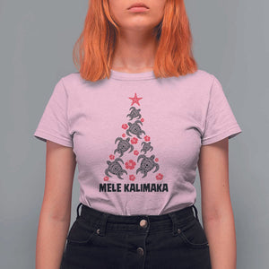 Christmas In Hawaii T Shirt For Women Mele Kalikimaka Kakau Tattoo Turtle Christmas Tree TS11 Light Pink Print Your Wear