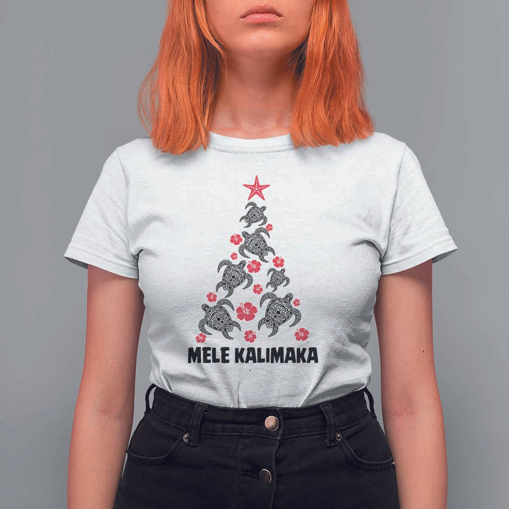 Christmas In Hawaii T Shirt For Women Mele Kalikimaka Kakau Tattoo Turtle Christmas Tree TS11 White Print Your Wear