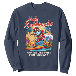 Christmas In Hawaii Sweatshirt Mele Kalikimaka From The Land Where Palm Trees Sway Surfing Santa TS11 Navy Print Your Wear