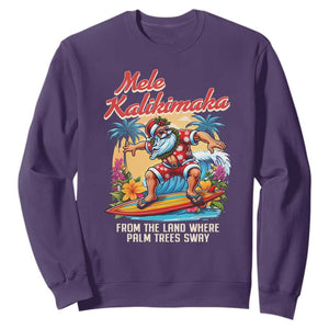 Christmas In Hawaii Sweatshirt Mele Kalikimaka From The Land Where Palm Trees Sway Surfing Santa TS11 Purple Print Your Wear