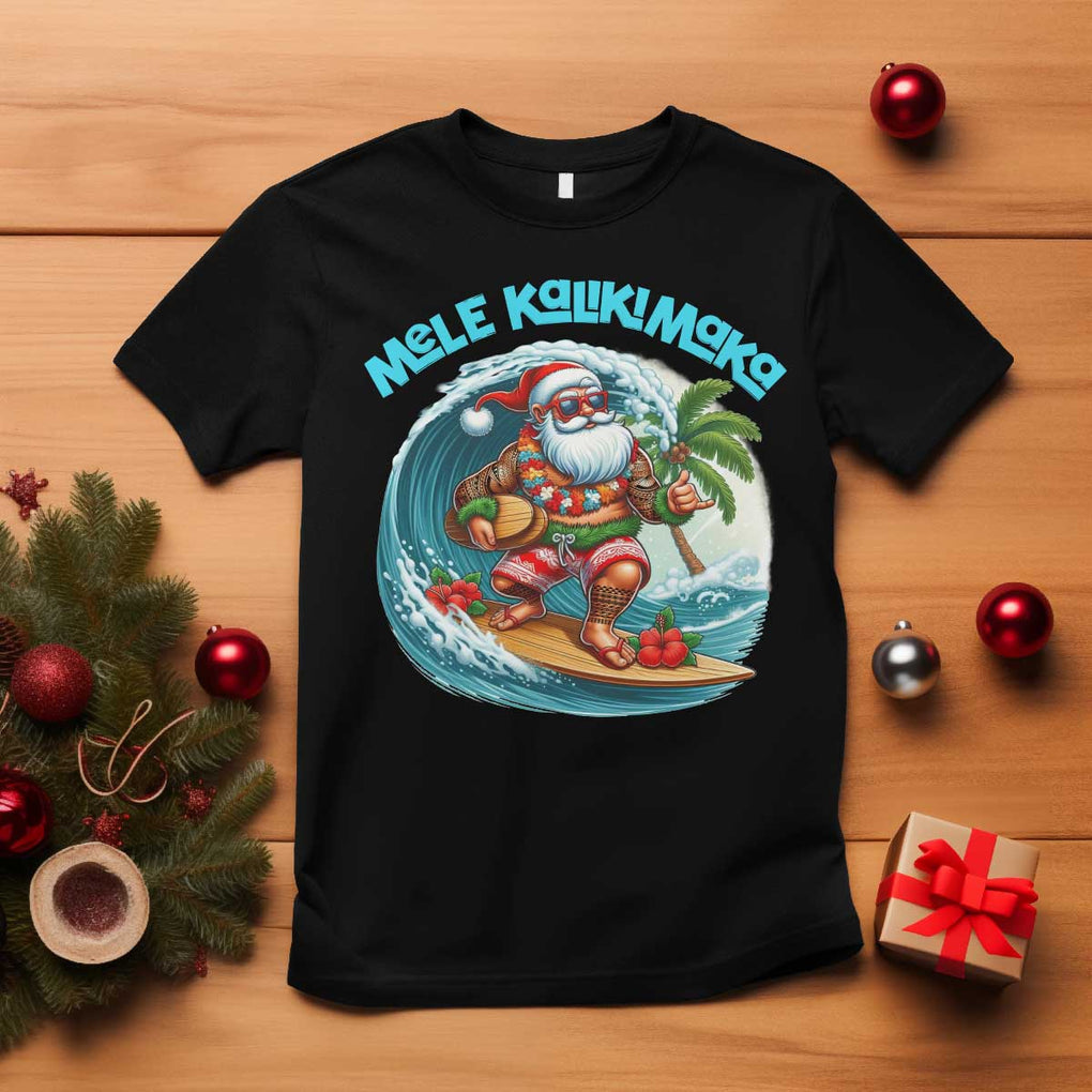 Christmas In Hawaii T Shirt Mele Kalikimaka Santa Surfing Hibiscus TS11 Black Print Your Wear