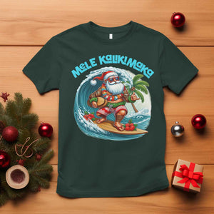 Christmas In Hawaii T Shirt Mele Kalikimaka Santa Surfing Hibiscus TS11 Dark Forest Green Print Your Wear