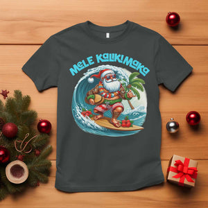 Christmas In Hawaii T Shirt Mele Kalikimaka Santa Surfing Hibiscus TS11 Dark Heather Print Your Wear