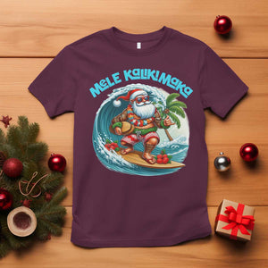 Christmas In Hawaii T Shirt Mele Kalikimaka Santa Surfing Hibiscus TS11 Maroon Print Your Wear