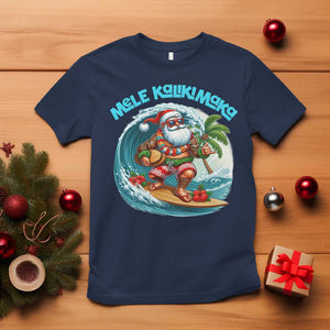 Christmas In Hawaii T Shirt Mele Kalikimaka Santa Surfing Hibiscus TS11 Navy Print Your Wear