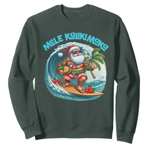 Christmas In Hawaii Sweatshirt Mele Kalikimaka Santa Surfing Hibiscus TS11 Dark Forest Green Print Your Wear