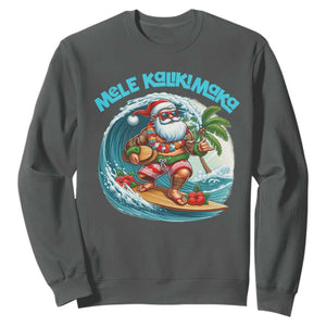 Christmas In Hawaii Sweatshirt Mele Kalikimaka Santa Surfing Hibiscus TS11 Dark Heather Print Your Wear