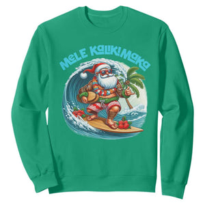 Christmas In Hawaii Sweatshirt Mele Kalikimaka Santa Surfing Hibiscus TS11 Irish Green Print Your Wear