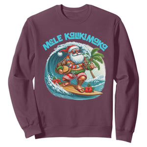 Christmas In Hawaii Sweatshirt Mele Kalikimaka Santa Surfing Hibiscus TS11 Maroon Print Your Wear