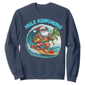 Christmas In Hawaii Sweatshirt Mele Kalikimaka Santa Surfing Hibiscus TS11 Navy Print Your Wear