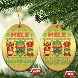 Xmas In Hawaii Christmas Ornament Mele Kalikimaka Ugly Tikis Kakau Tattoo TS11 Oval Gold Print Your Wear