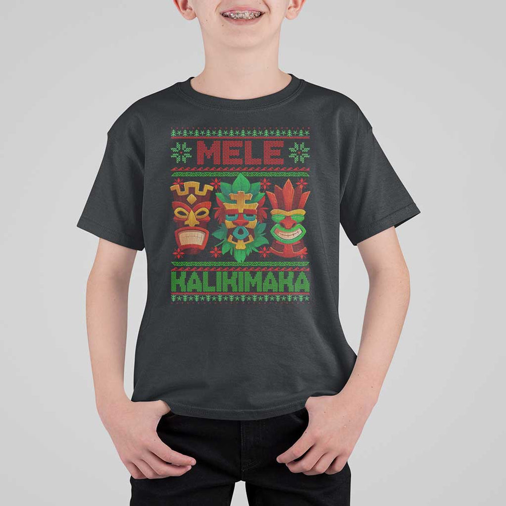 Christmas In Hawaii T Shirt For Kid Mele Kalikimaka Ugly Tikis Kakau Tattoo TS11 Black Print Your Wear