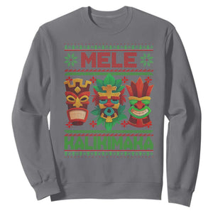 Christmas In Hawaii Sweatshirt Mele Kalikimaka Ugly Tikis Kakau Tattoo TS11 Charcoal Print Your Wear