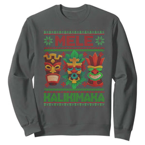 Christmas In Hawaii Sweatshirt Mele Kalikimaka Ugly Tikis Kakau Tattoo TS11 Dark Heather Print Your Wear