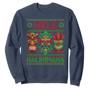 Christmas In Hawaii Sweatshirt Mele Kalikimaka Ugly Tikis Kakau Tattoo TS11 Navy Print Your Wear