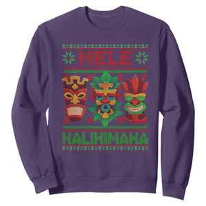 Christmas In Hawaii Sweatshirt Mele Kalikimaka Ugly Tikis Kakau Tattoo TS11 Purple Print Your Wear