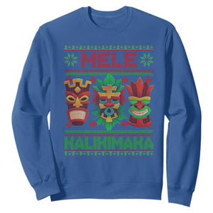 Christmas In Hawaii Sweatshirt Mele Kalikimaka Ugly Tikis Kakau Tattoo TS11 Royal Blue Print Your Wear