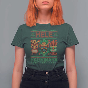 Christmas In Hawaii T Shirt For Women Mele Kalikimaka Ugly Tikis Kakau Tattoo TS11 Dark Forest Green Print Your Wear