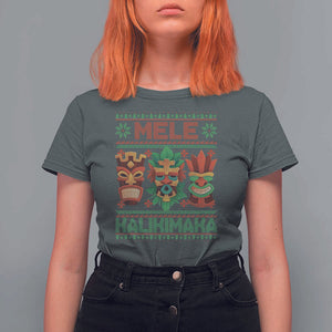 Christmas In Hawaii T Shirt For Women Mele Kalikimaka Ugly Tikis Kakau Tattoo TS11 Dark Heather Print Your Wear