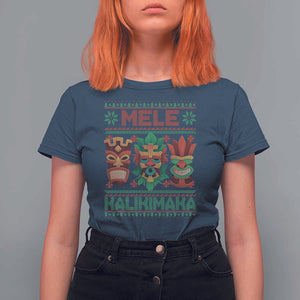 Christmas In Hawaii T Shirt For Women Mele Kalikimaka Ugly Tikis Kakau Tattoo TS11 Navy Print Your Wear