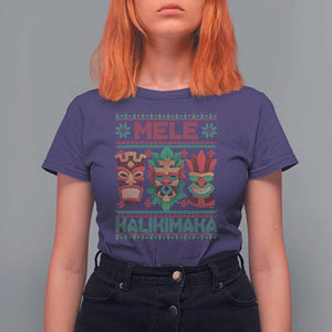 Christmas In Hawaii T Shirt For Women Mele Kalikimaka Ugly Tikis Kakau Tattoo TS11 Purple Print Your Wear