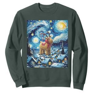 Yule Goat Sweatshirt Yule Starry Night Winter Solstice Christmas Vincent Van Gogh TS11 Dark Forest Green Print Your Wear