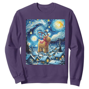 Yule Goat Sweatshirt Yule Starry Night Winter Solstice Christmas Vincent Van Gogh TS11 Purple Print Your Wear