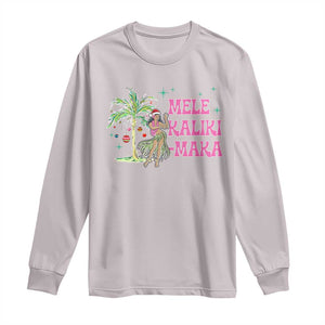 Christmas In Hawaii Long Sleeve Shirt Mele Kalikimaka Hula Girls Palm Tree TS11 Ice Gray Print Your Wear