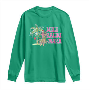 Christmas In Hawaii Long Sleeve Shirt Mele Kalikimaka Hula Girls Palm Tree TS11 Irish Green Print Your Wear