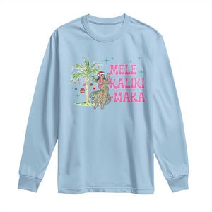 Christmas In Hawaii Long Sleeve Shirt Mele Kalikimaka Hula Girls Palm Tree TS11 Light Blue Print Your Wear