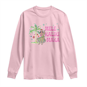 Christmas In Hawaii Long Sleeve Shirt Mele Kalikimaka Hula Girls Palm Tree TS11 Light Pink Print Your Wear