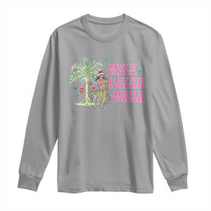 Christmas In Hawaii Long Sleeve Shirt Mele Kalikimaka Hula Girls Palm Tree TS11 Sport Gray Print Your Wear